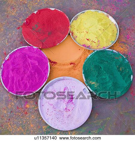 High angle view of plates of powder paint View Large Photo Image Stock Image - High angle view of plates of powder paint. Fotosearch