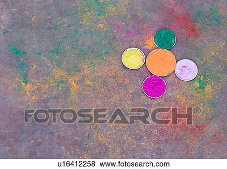 Stock Photo - High angle view of plates of powder paint. Fotosearch