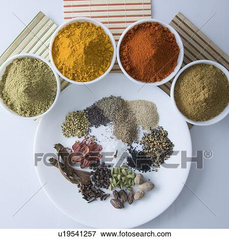 Stock Photo - High angle view of spices. Fotosearch