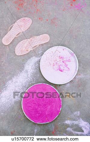High angle view of two plates of powder paint View Large Photo Image Stock Image - High angle view of two plates of powder paint. Fotosearch