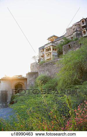 Stock Image - Low angle view of a fort, Neemrana Fort Palace, Neemrana, Alwar, Rajasthan, India. Fotosearch