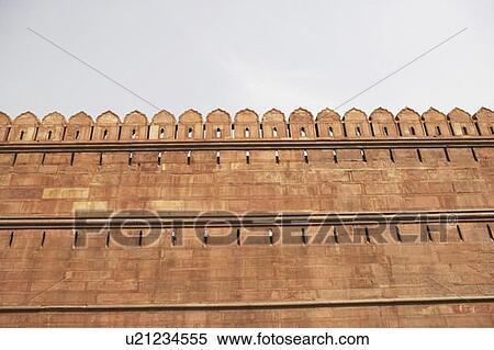 Low angle view of a surrounding wall, Red Fort, Delhi, India View Large Photo Image Stock Photography - Low angle view of a surrounding wall, Red Fort, Delhi, India. Fotosearch