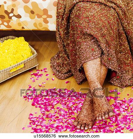 Low section view of a bride with henna tattooed feet on Rose petals View Large Photo Image Stock Photograph - Low section view of a bride with henna tattooed feet on Rose petals. Fotosearch