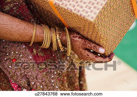 Mid section view of a bride holding a gift View Large Photo Image Stock Photo - Mid section view of a bride holding a gift. Fotosearch