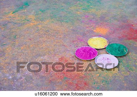 Stock Image - Powder paints in plates. Fotosearch