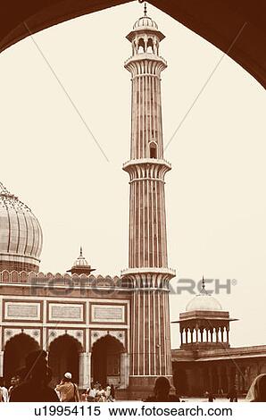 Stock Photography - Rear view of a group of people in the courtyard of a mosque, Jama Masjid, New Delhi, India. Fotosearch