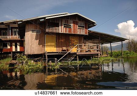 Stock Image - Building on Inle Lake. Fotosearch