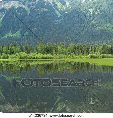 Picture - Girl standing at edge of water, Mt. Robson Provincial Park, Canada. Fotosearch