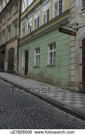 Stock Photograph - Cobbled stone street in Prague. Fotosearch