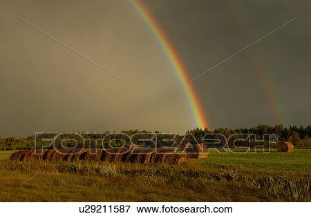 View of two rainbows over a farm View Large Photo Image Stock Photo - View of two rainbows over a farm. Fotosearch
