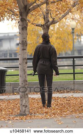 Rear view of a woman walking in a park View Large Photo Image Stock Image - Rear view of a woman walking in a park. Fotosearch