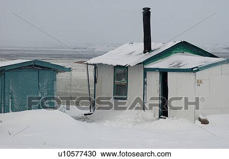 Stock Image - Churchill Northern Manitoba town and surroundings Hut. Fotosearch