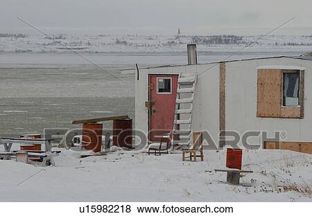 Stock Photo - Churchill Northern Manitoba town and surroundings Hut on lake. Fotosearch