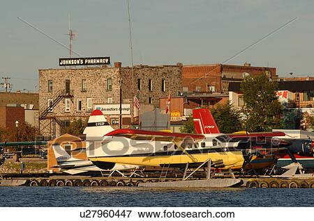 Float plane docked in Kenora View Large Photo Image Stock Photo - Float plane docked in Kenora. Fotosearch