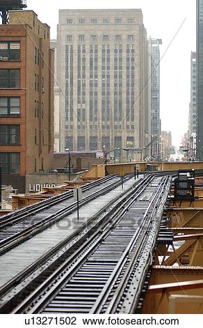 Stock Image - Railway tracks at CTA in Chicago. Fotosearch