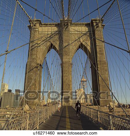 Stock Image - Walkway on Brooklyn Bridge, New York City. Fotosearch