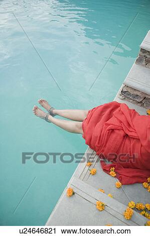 Stock Image - Low section view of a woman sitting at the poolside. Fotosearch